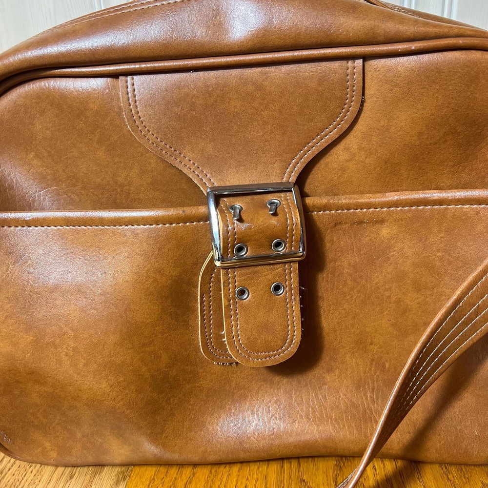 Vintage Brown Vinyl Leather Crossbody Bag Retro Messenger Bag WITH KEYS - Picture 2 of 15
